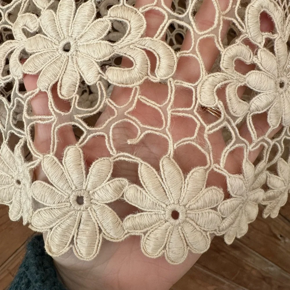 Vintage 60s lace embroidered flower dress medium ivory boho hippie - Picture 7 of 12